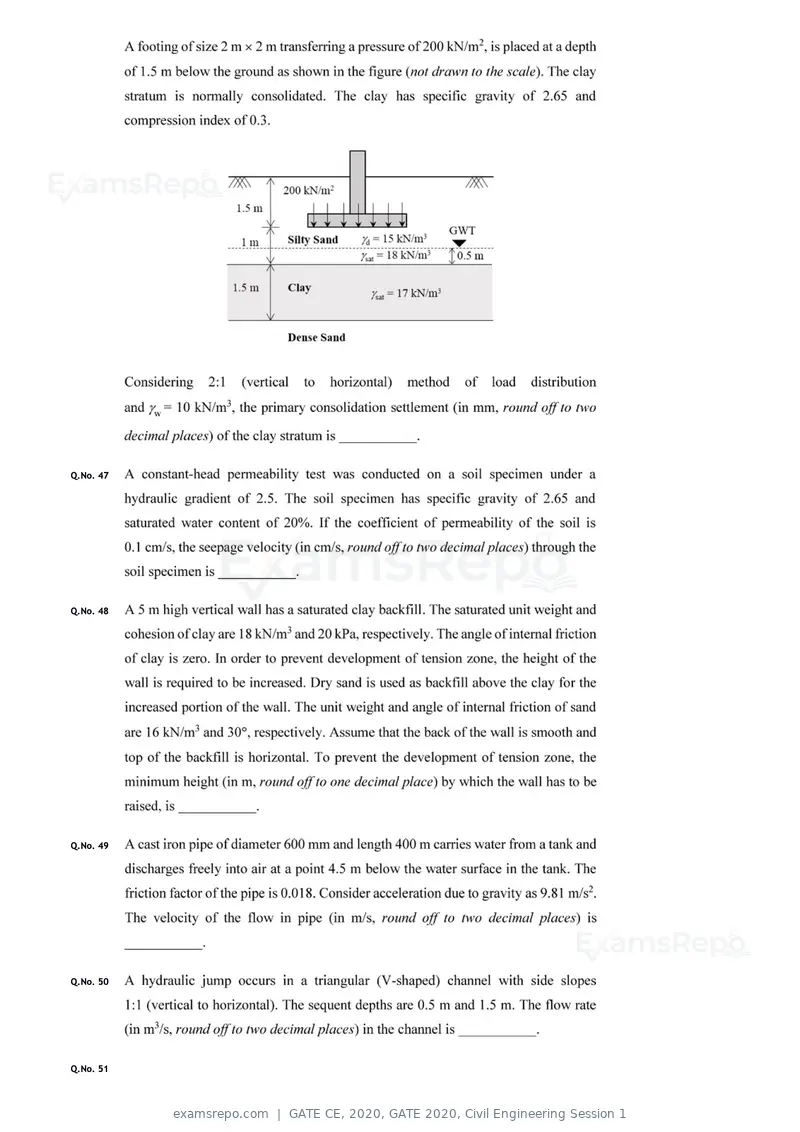 GATE CE 2020 question paper, GATE 2020, Civil Engineering Session 1, page 37 of 40
