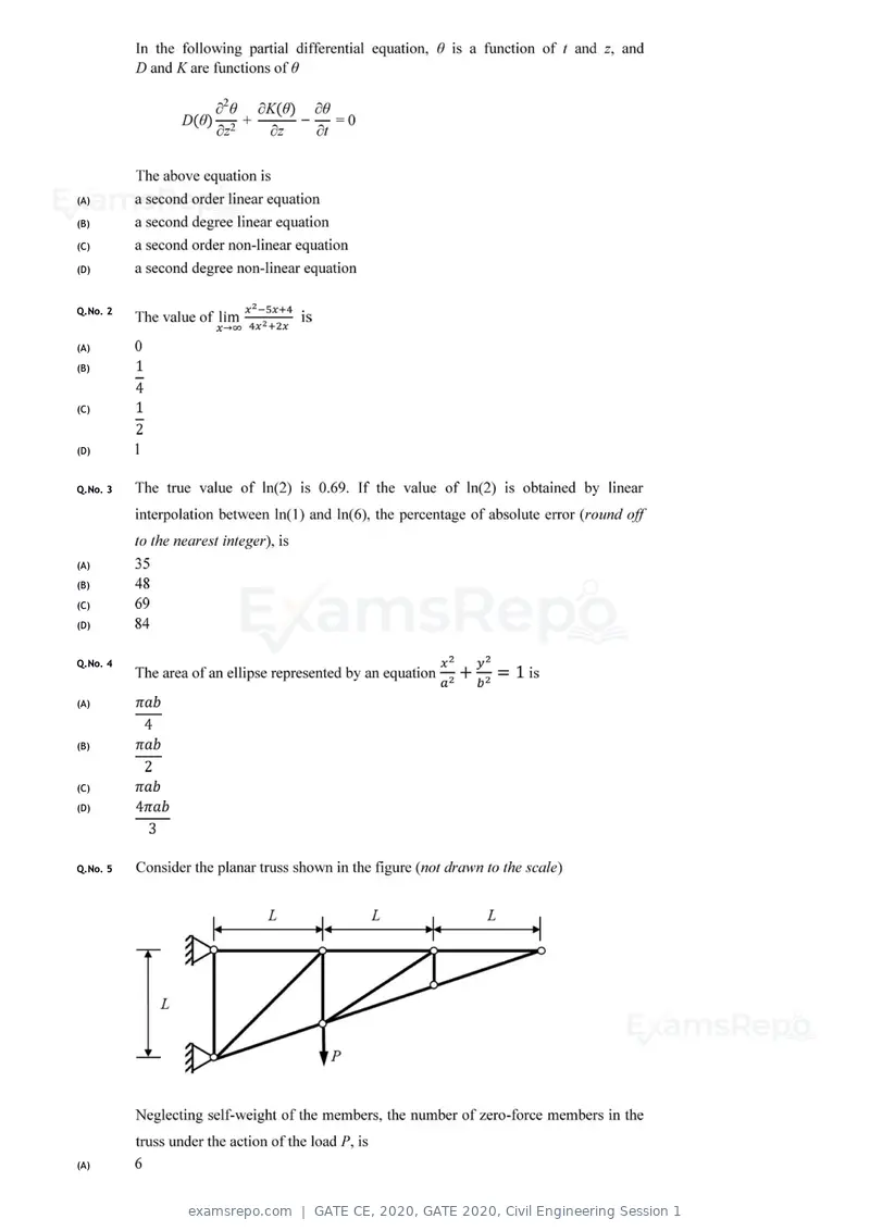 GATE CE 2020 question paper, GATE 2020, Civil Engineering Session 1, page 4 of 40