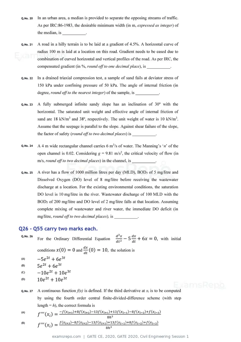 GATE CE 2020 question paper, GATE 2020, Civil Engineering Session 1, page 8 of 40