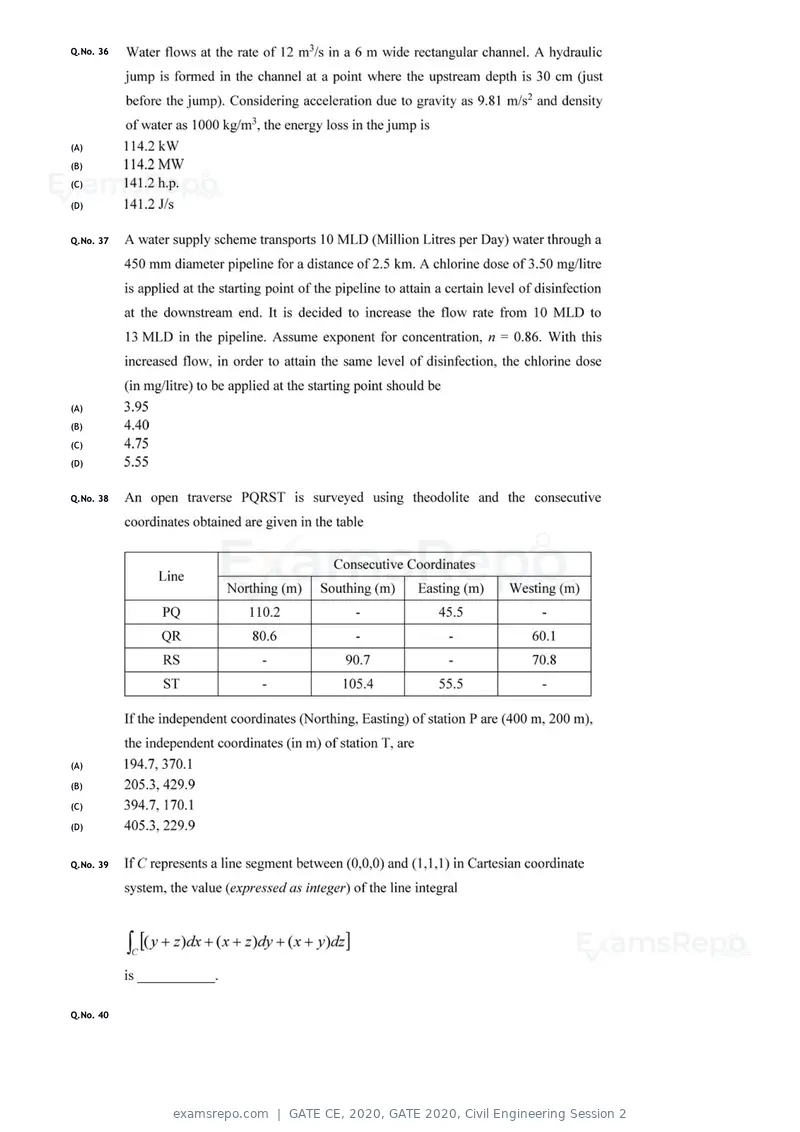 GATE CE 2020 question paper, GATE 2020, Civil Engineering Session 2, page 13 of 40