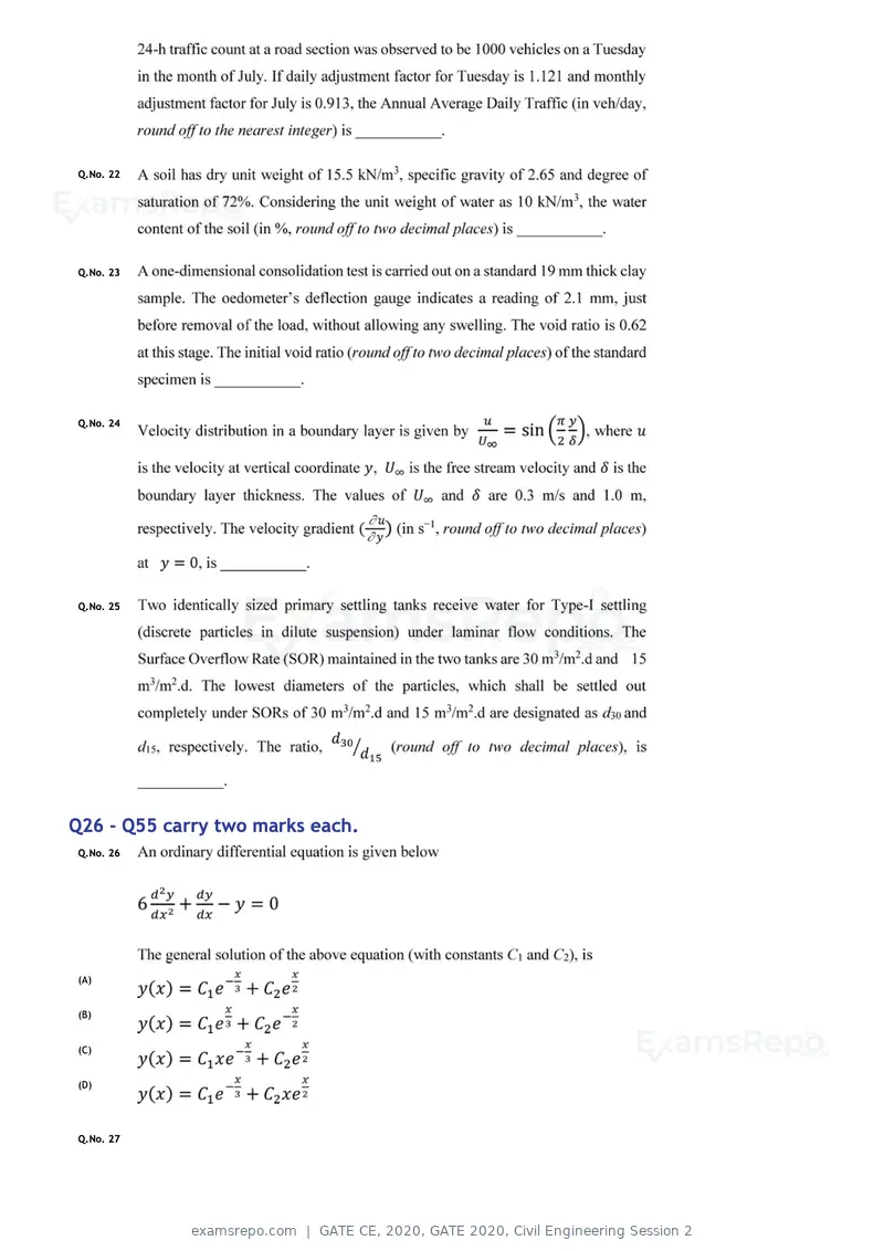 GATE CE 2020 question paper, GATE 2020, Civil Engineering Session 2, page 29 of 40