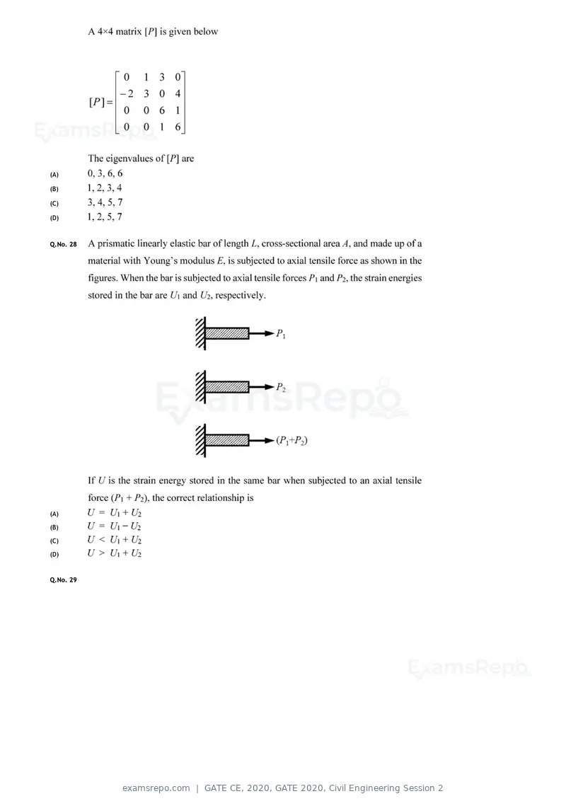 GATE CE 2020 question paper, GATE 2020, Civil Engineering Session 2, page 30 of 40