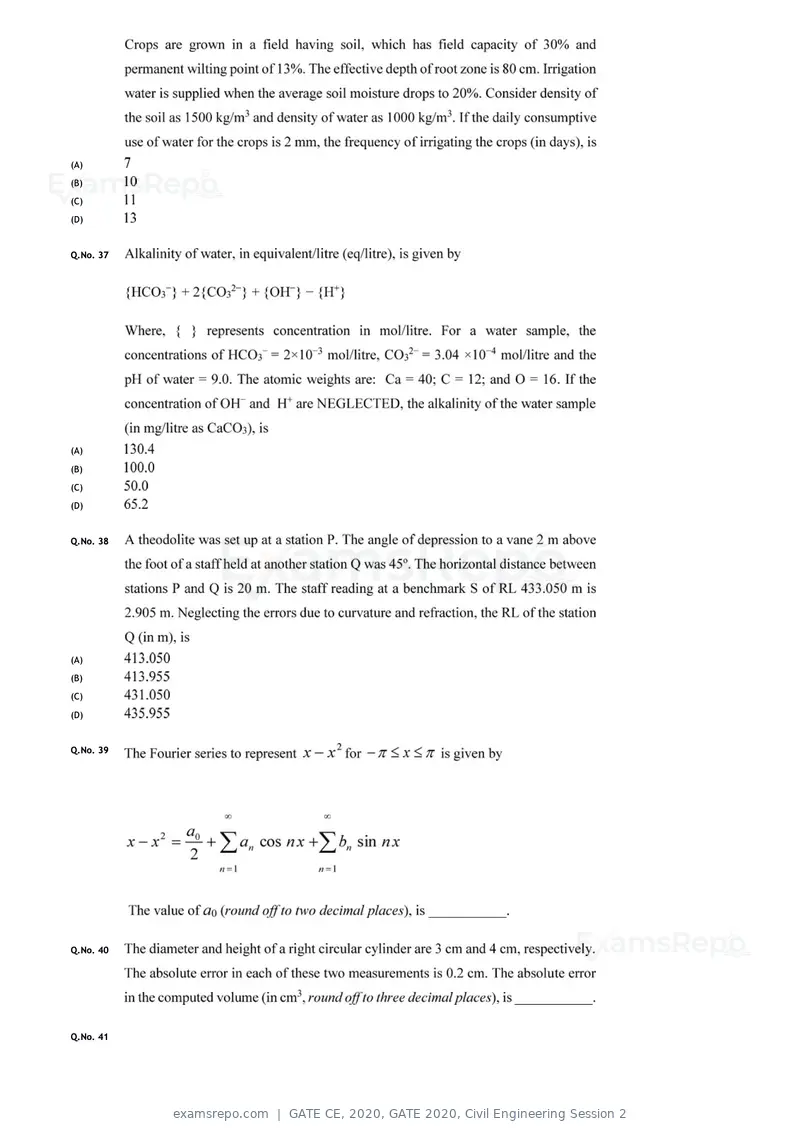 GATE CE 2020 question paper, GATE 2020, Civil Engineering Session 2, page 34 of 40