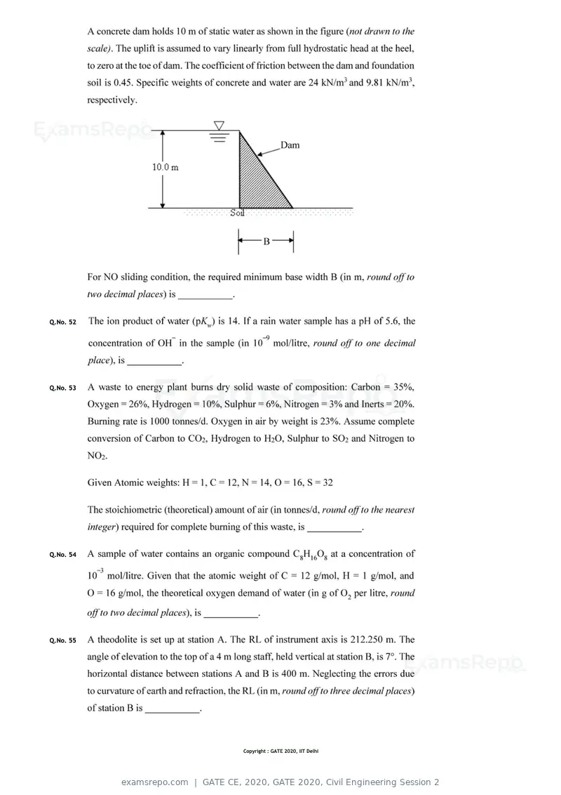 GATE CE 2020 question paper, GATE 2020, Civil Engineering Session 2, page 38 of 40