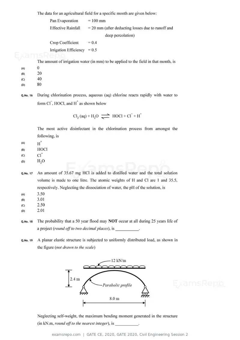 GATE CE 2020 question paper, GATE 2020, Civil Engineering Session 2, page 7 of 40