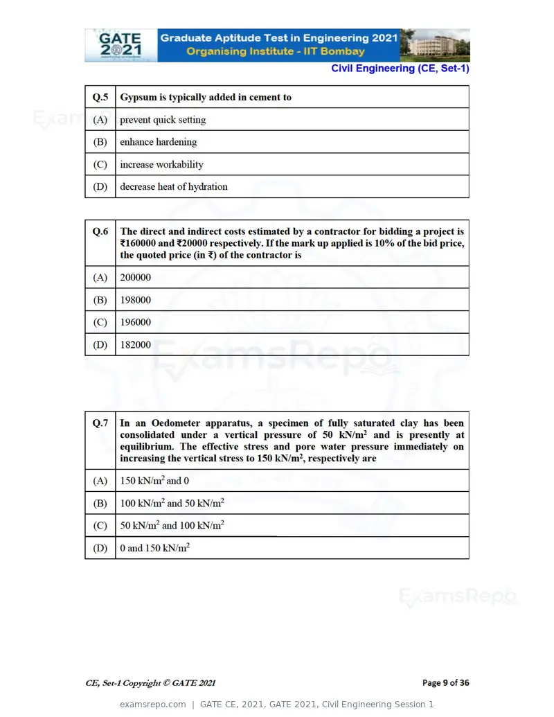 GATE CE 2021 question paper, GATE 2021, Civil Engineering Session 1, page 10 of 77