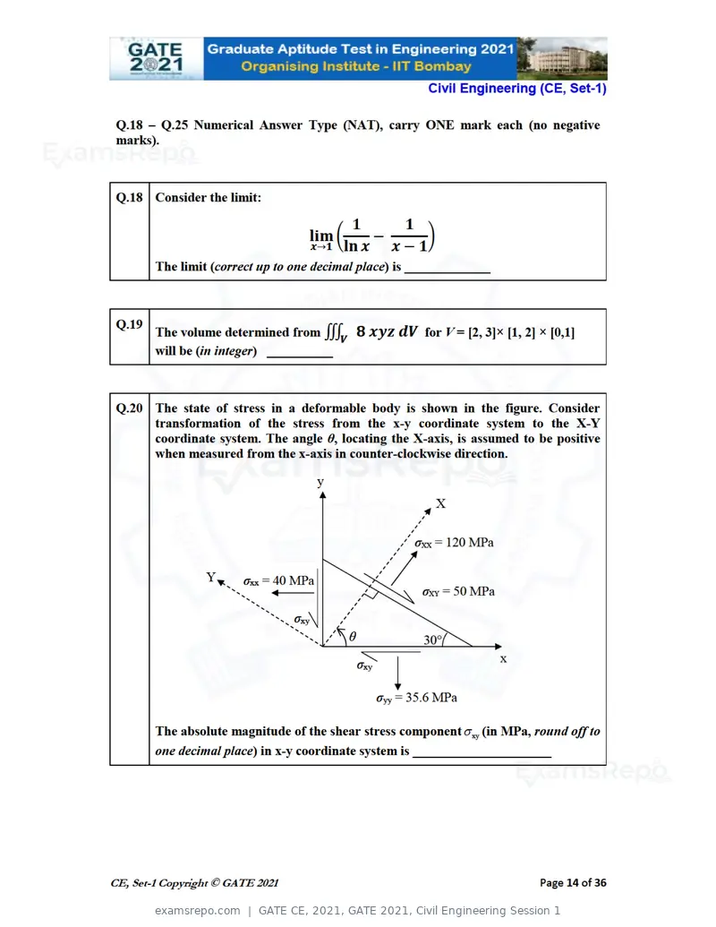 GATE CE 2021 question paper, GATE 2021, Civil Engineering Session 1, page 15 of 77