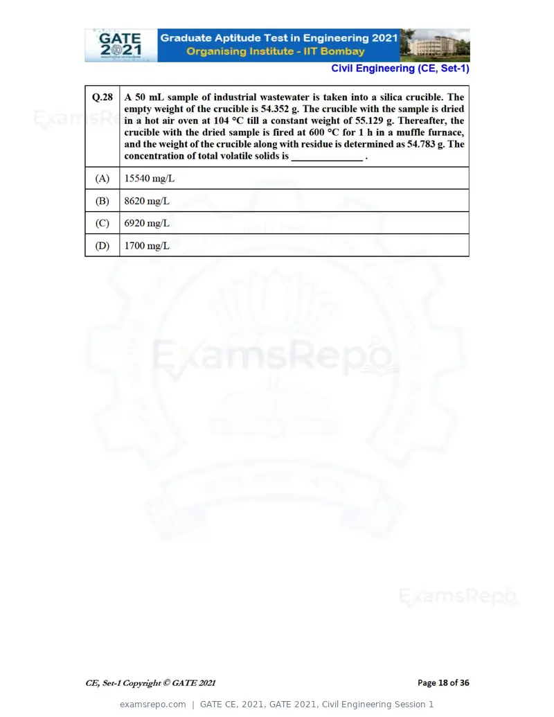GATE CE 2021 question paper, GATE 2021, Civil Engineering Session 1, page 19 of 77