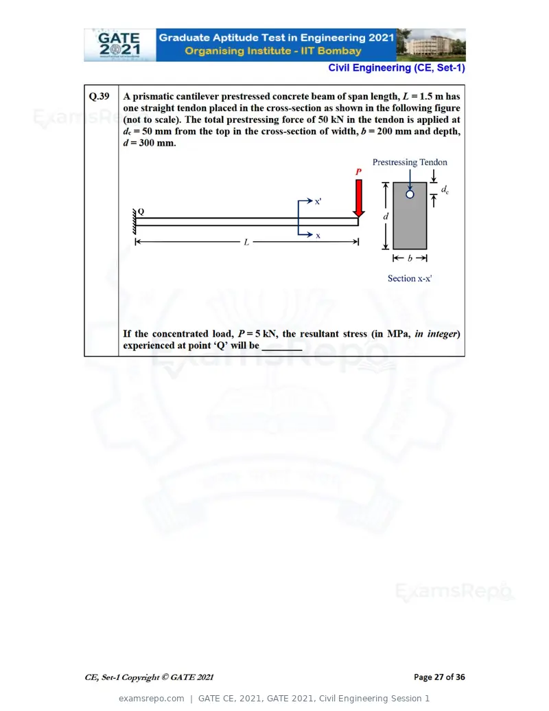 GATE CE 2021 question paper, GATE 2021, Civil Engineering Session 1, page 28 of 77