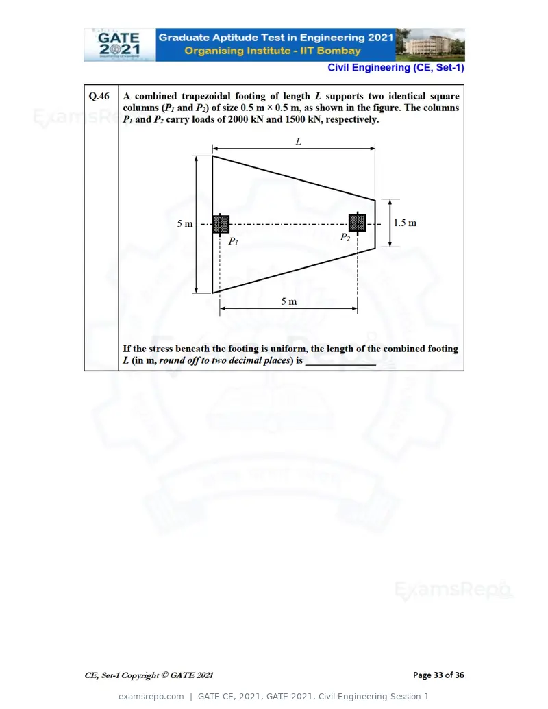 GATE CE 2021 question paper, GATE 2021, Civil Engineering Session 1, page 34 of 77