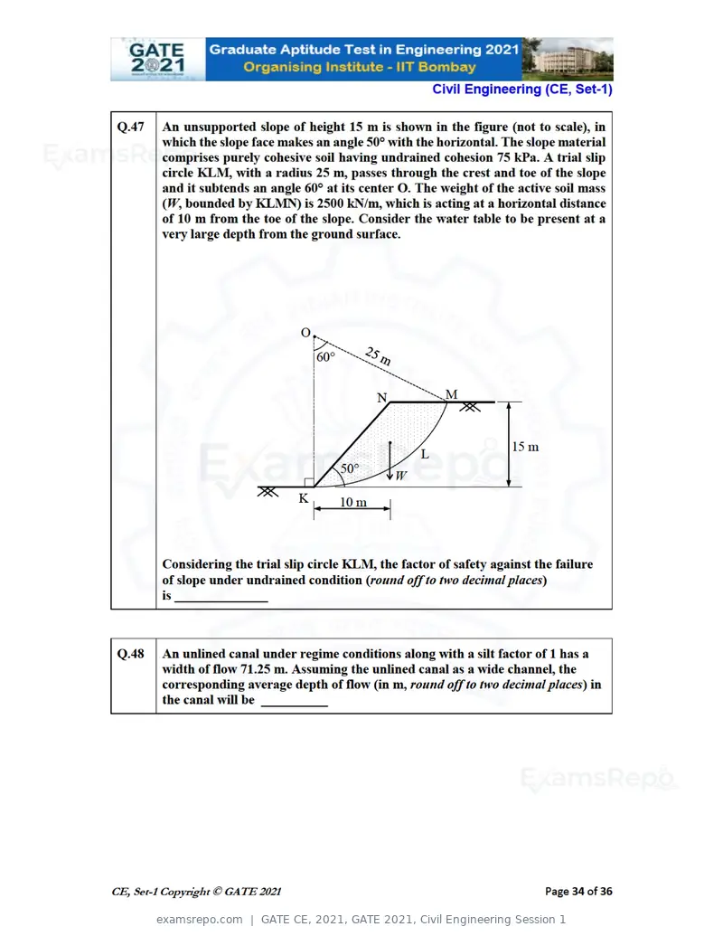 GATE CE 2021 question paper, GATE 2021, Civil Engineering Session 1, page 35 of 77