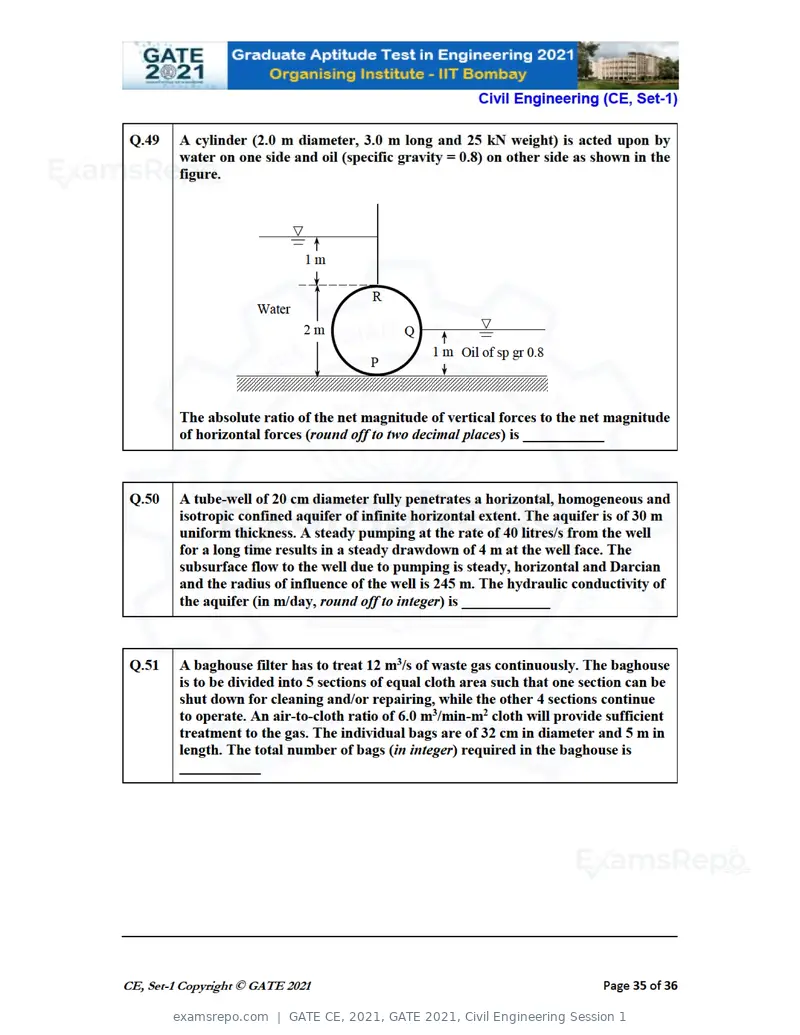 GATE CE 2021 question paper, GATE 2021, Civil Engineering Session 1, page 36 of 77