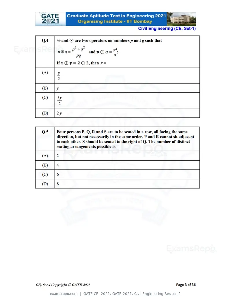 GATE CE 2021 question paper, GATE 2021, Civil Engineering Session 1, page 4 of 77