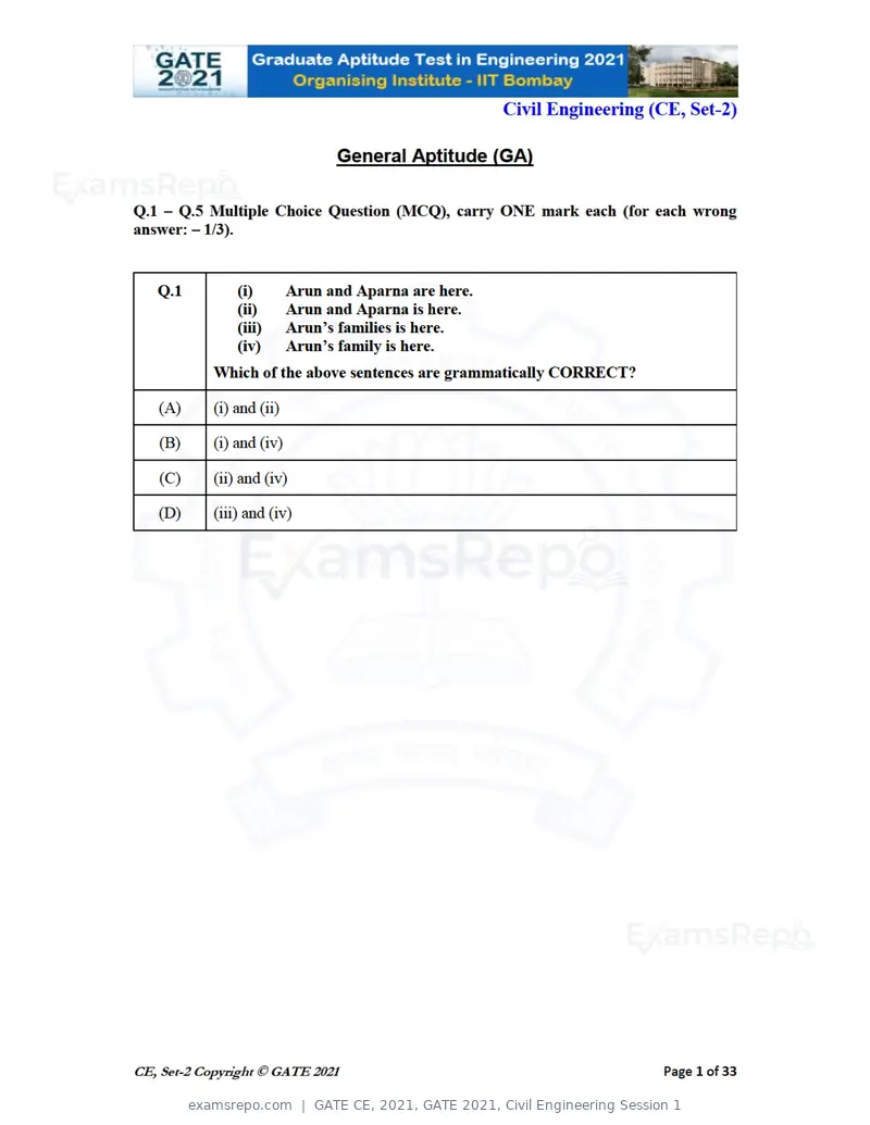 GATE CE 2021 question paper, GATE 2021, Civil Engineering Session 1, page 42 of 77
