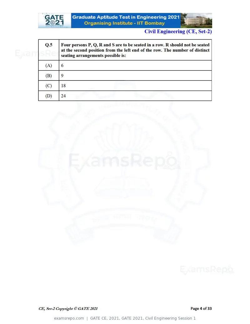 GATE CE 2021 question paper, GATE 2021, Civil Engineering Session 1, page 45 of 77