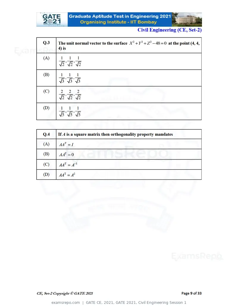 GATE CE 2021 question paper, GATE 2021, Civil Engineering Session 1, page 50 of 77