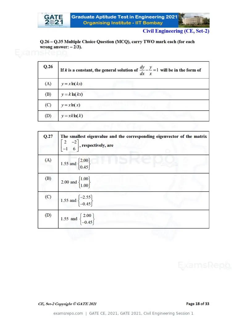 GATE CE 2021 question paper, GATE 2021, Civil Engineering Session 1, page 59 of 77