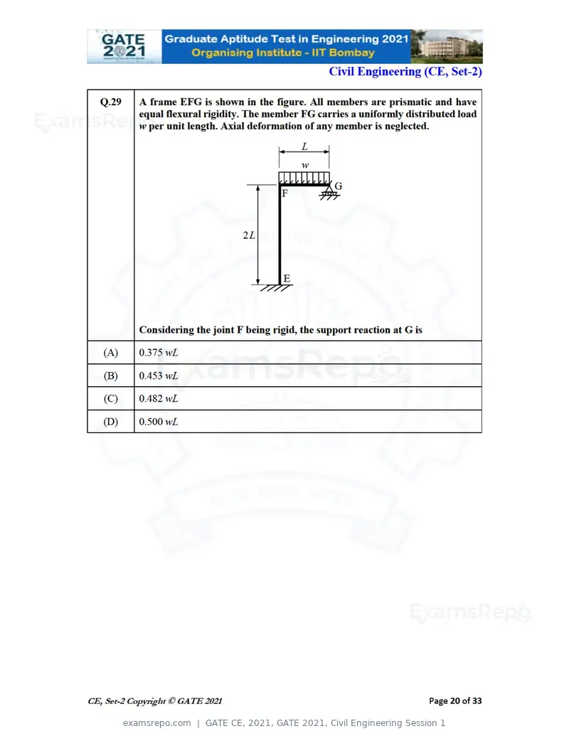 GATE CE 2021 question paper, GATE 2021, Civil Engineering Session 1, page 61 of 77