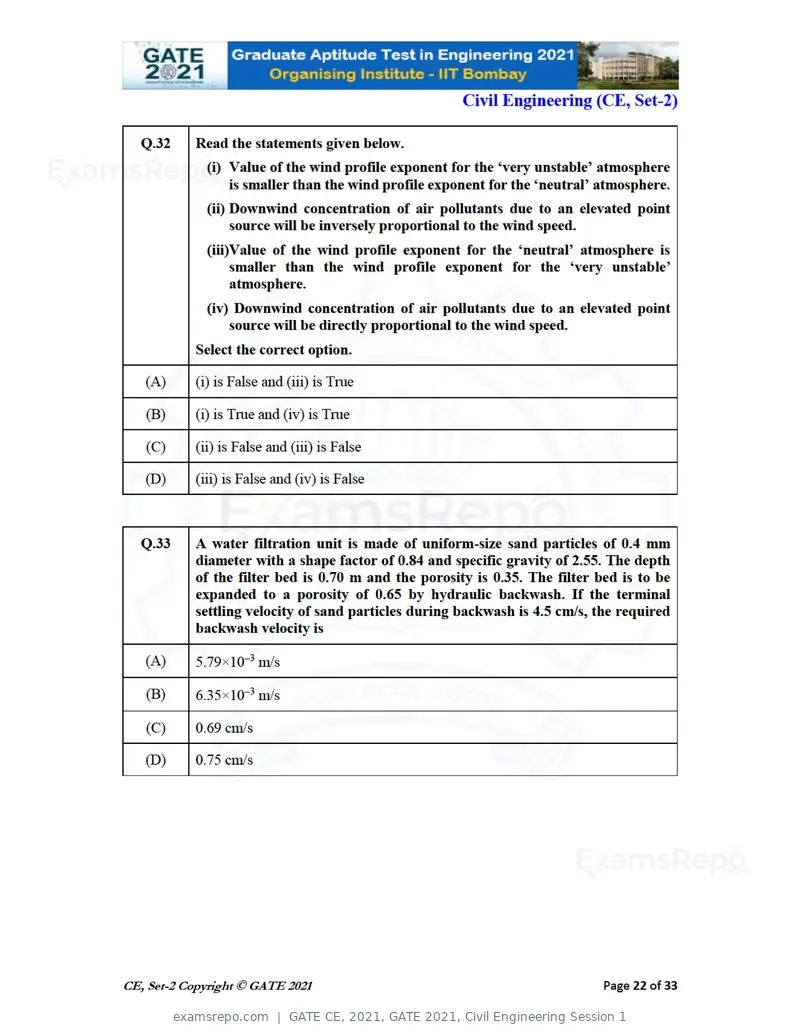 GATE CE 2021 question paper, GATE 2021, Civil Engineering Session 1, page 63 of 77