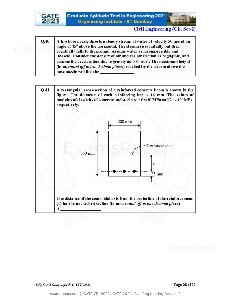GATE CE 2021 question paper, GATE 2021, Civil Engineering Session 1, page 67 of 77