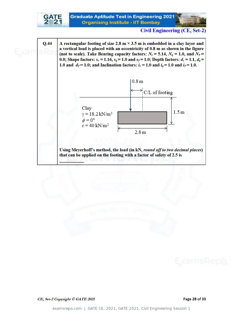 GATE CE 2021 question paper, GATE 2021, Civil Engineering Session 1, page 69 of 77