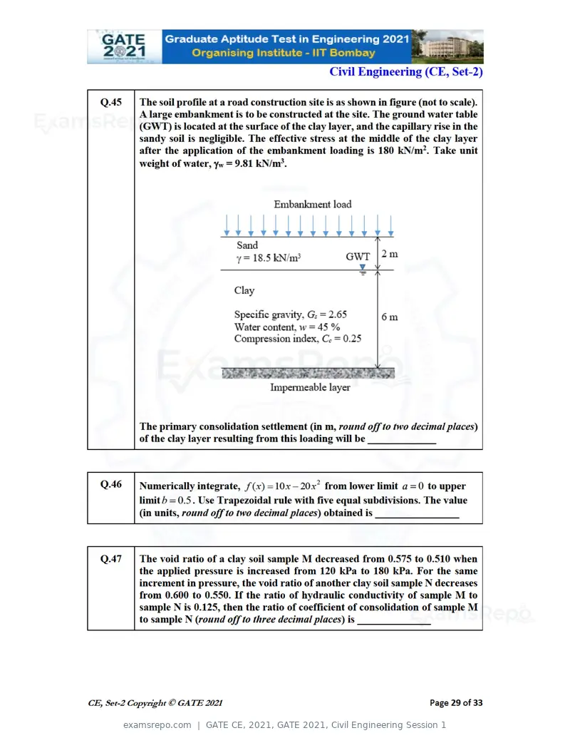 GATE CE 2021 question paper, GATE 2021, Civil Engineering Session 1, page 70 of 77