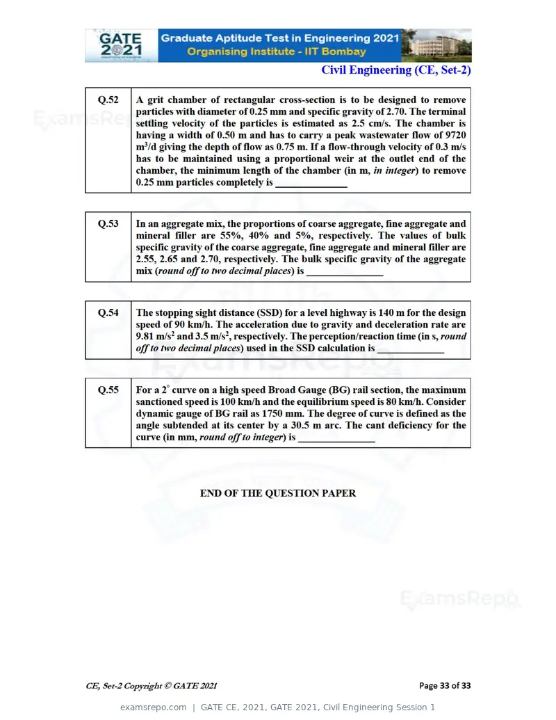 GATE CE 2021 question paper, GATE 2021, Civil Engineering Session 1, page 74 of 77