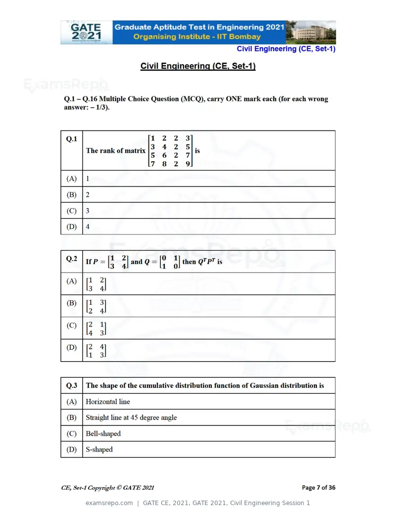 GATE CE 2021 question paper, GATE 2021, Civil Engineering Session 1, page 8 of 77