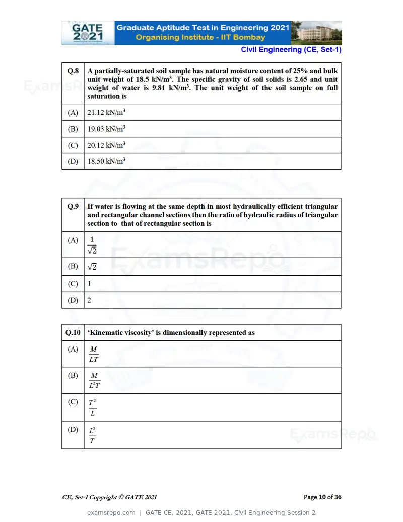 GATE CE 2021 question paper, GATE 2021, Civil Engineering Session 2, page 11 of 77