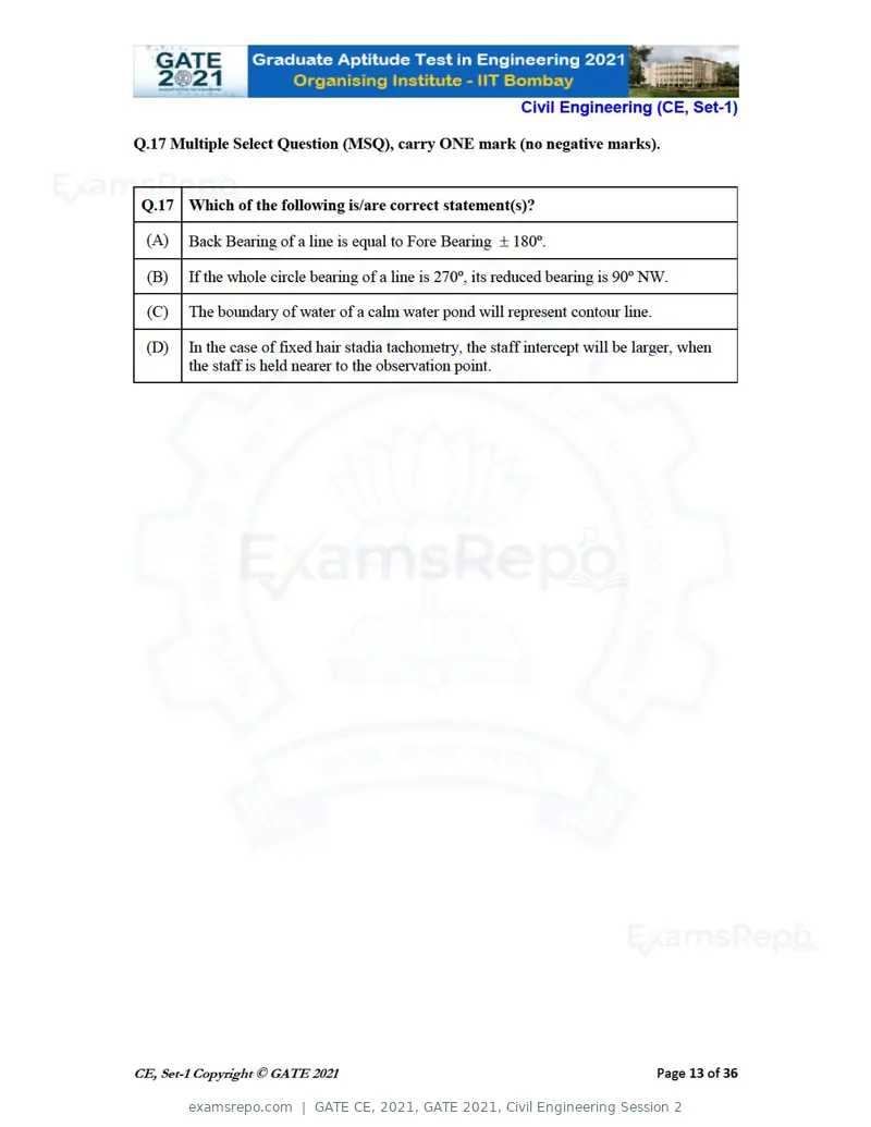 GATE CE 2021 question paper, GATE 2021, Civil Engineering Session 2, page 14 of 77
