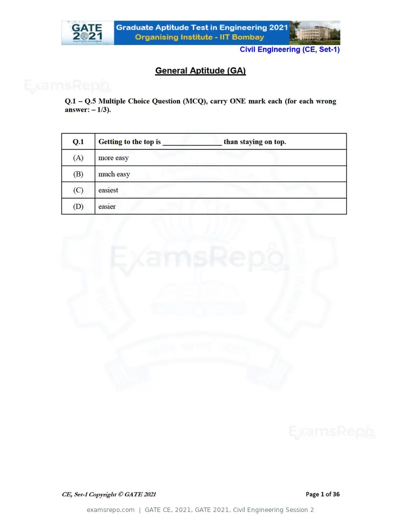 GATE CE 2021 question paper, GATE 2021, Civil Engineering Session 2, page 2 of 77