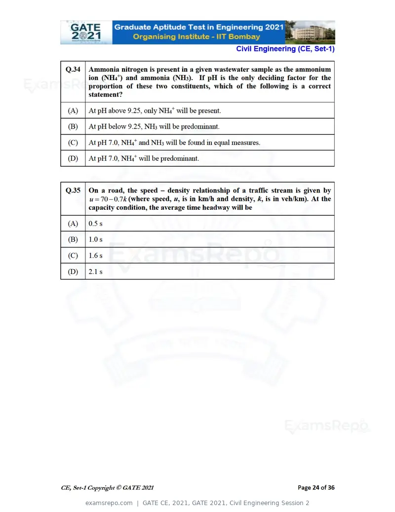 GATE CE 2021 question paper, GATE 2021, Civil Engineering Session 2, page 25 of 77