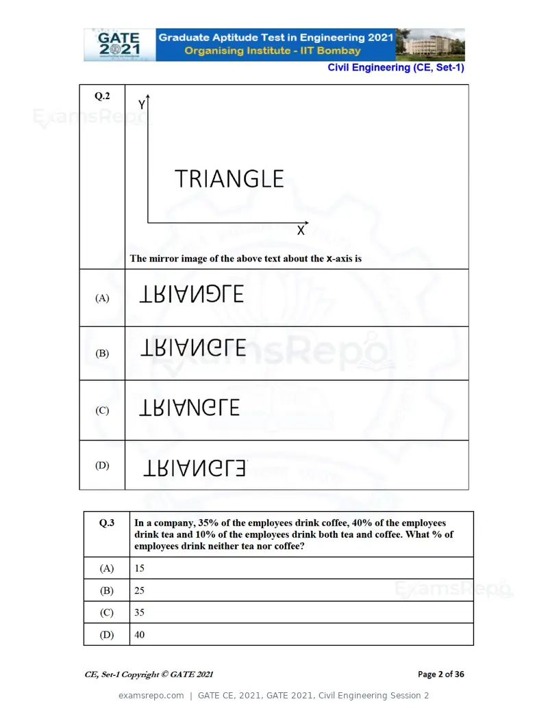 GATE CE 2021 question paper, GATE 2021, Civil Engineering Session 2, page 3 of 77