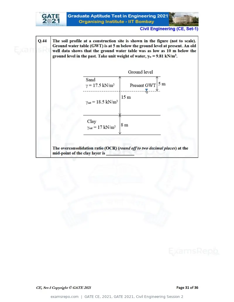 GATE CE 2021 question paper, GATE 2021, Civil Engineering Session 2, page 32 of 77