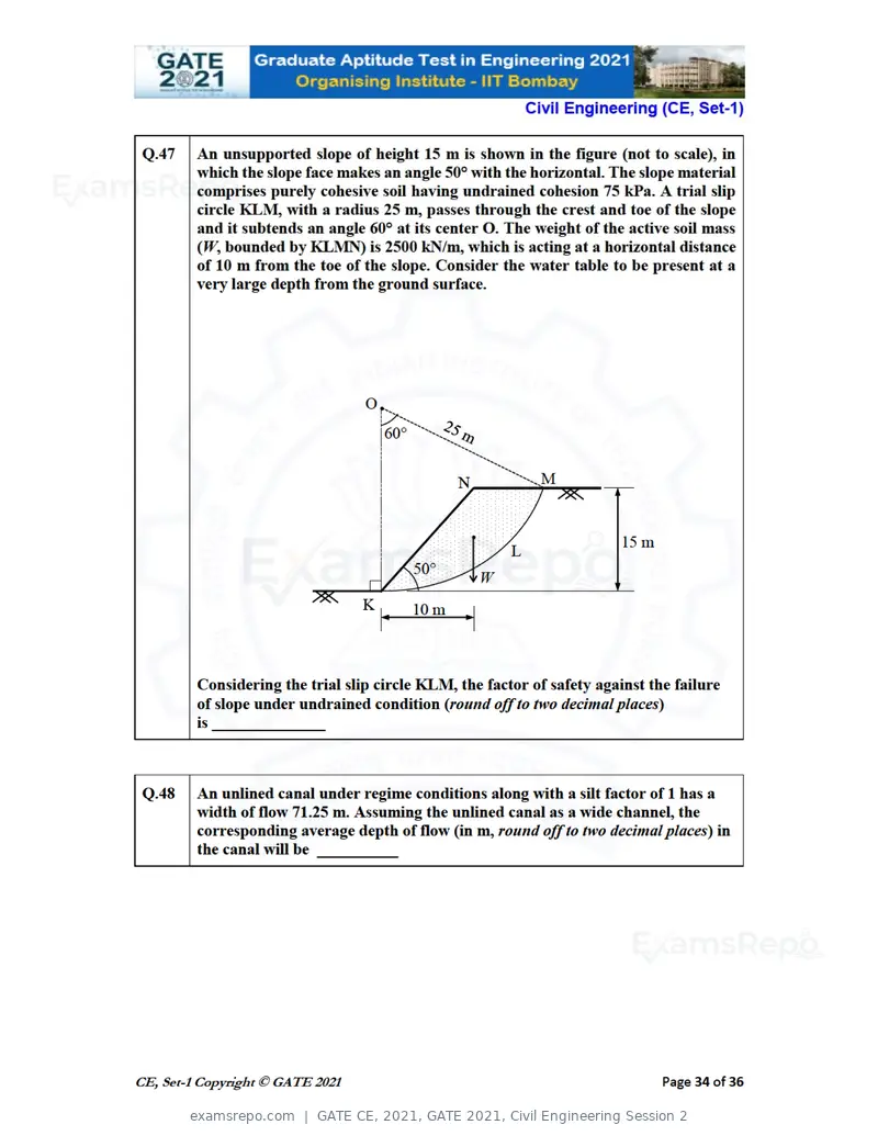 GATE CE 2021 question paper, GATE 2021, Civil Engineering Session 2, page 35 of 77