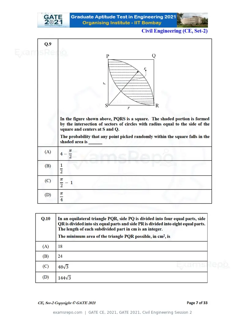 GATE CE 2021 question paper, GATE 2021, Civil Engineering Session 2, page 48 of 77