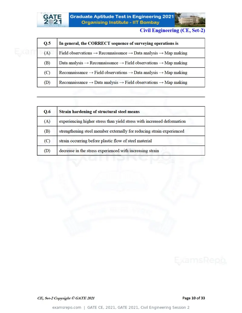 GATE CE 2021 question paper, GATE 2021, Civil Engineering Session 2, page 51 of 77