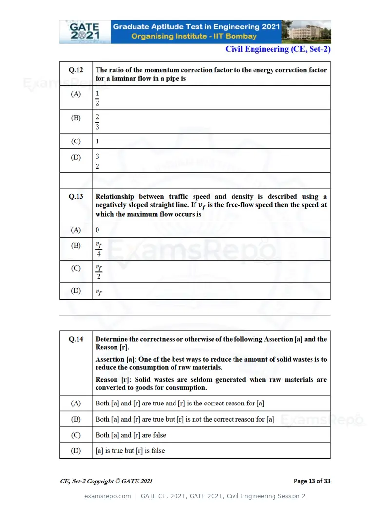 GATE CE 2021 question paper, GATE 2021, Civil Engineering Session 2, page 54 of 77