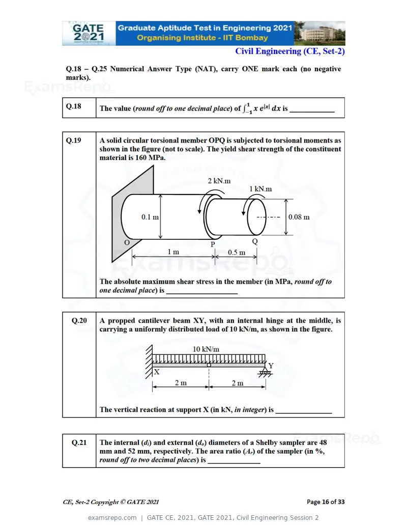 GATE CE 2021 question paper, GATE 2021, Civil Engineering Session 2, page 57 of 77