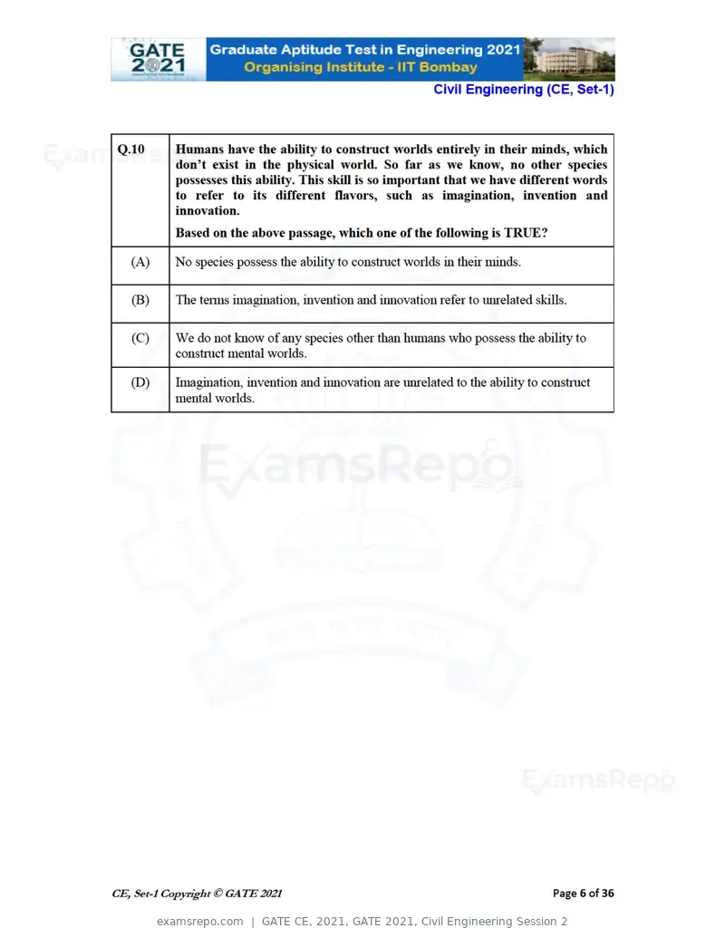 GATE CE 2021 question paper, GATE 2021, Civil Engineering Session 2, page 7 of 77