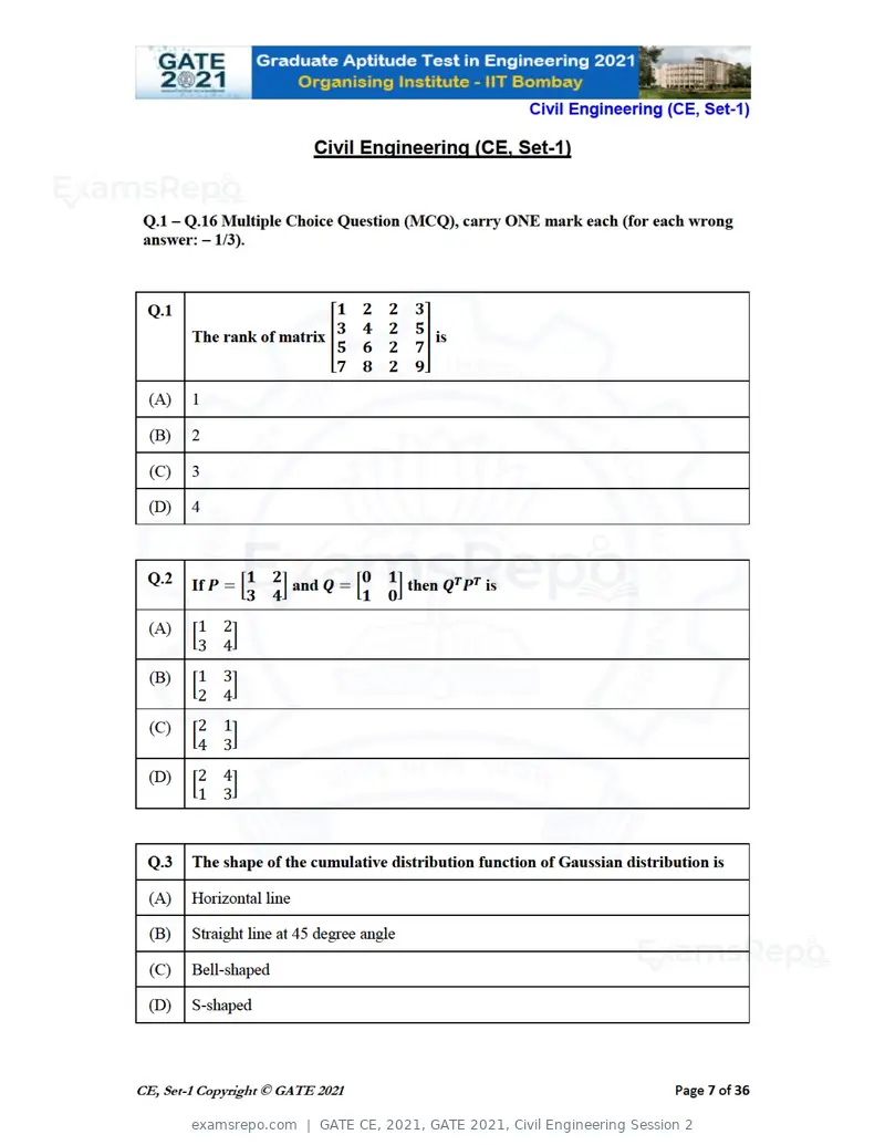 GATE CE 2021 question paper, GATE 2021, Civil Engineering Session 2, page 8 of 77