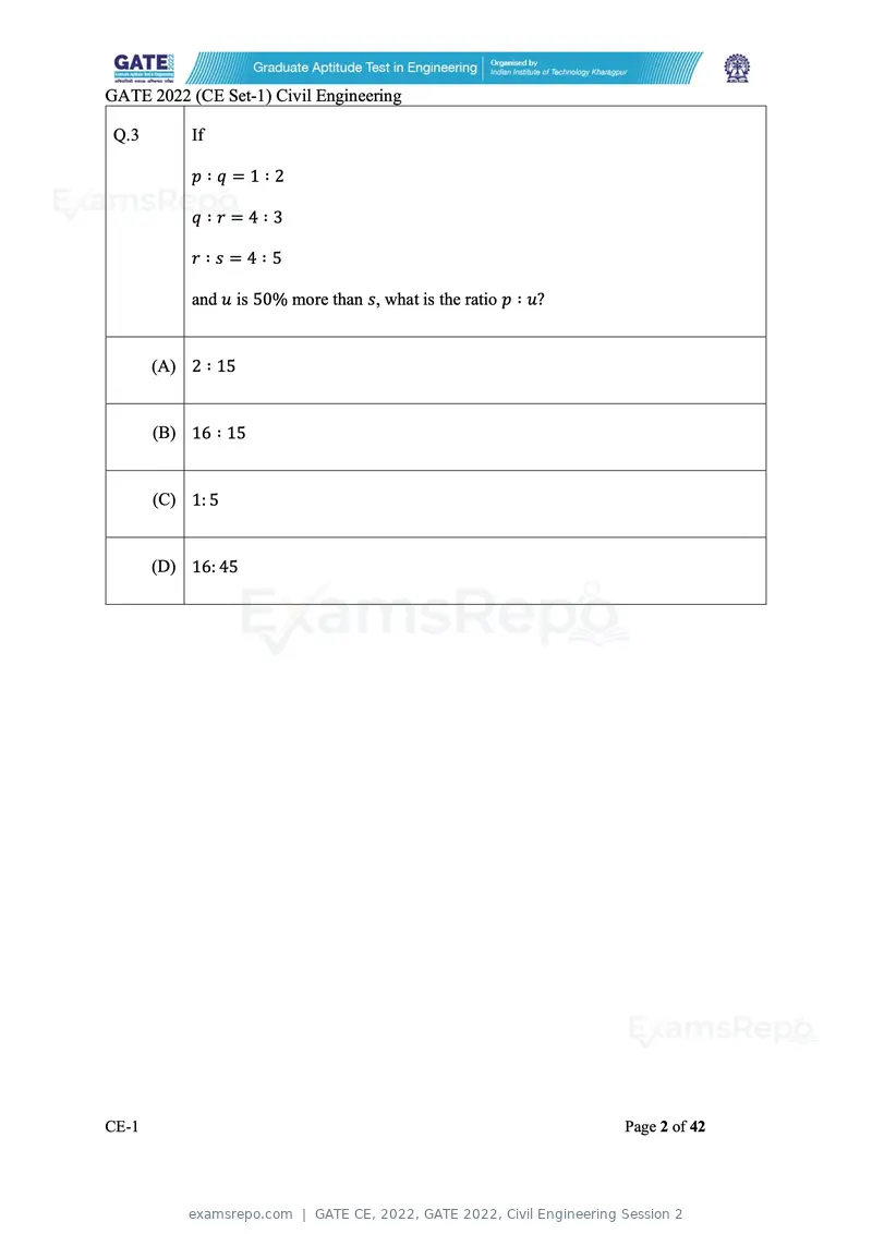 GATE CE 2022 question paper, GATE 2022, Civil Engineering Session 2, page 3 of 88