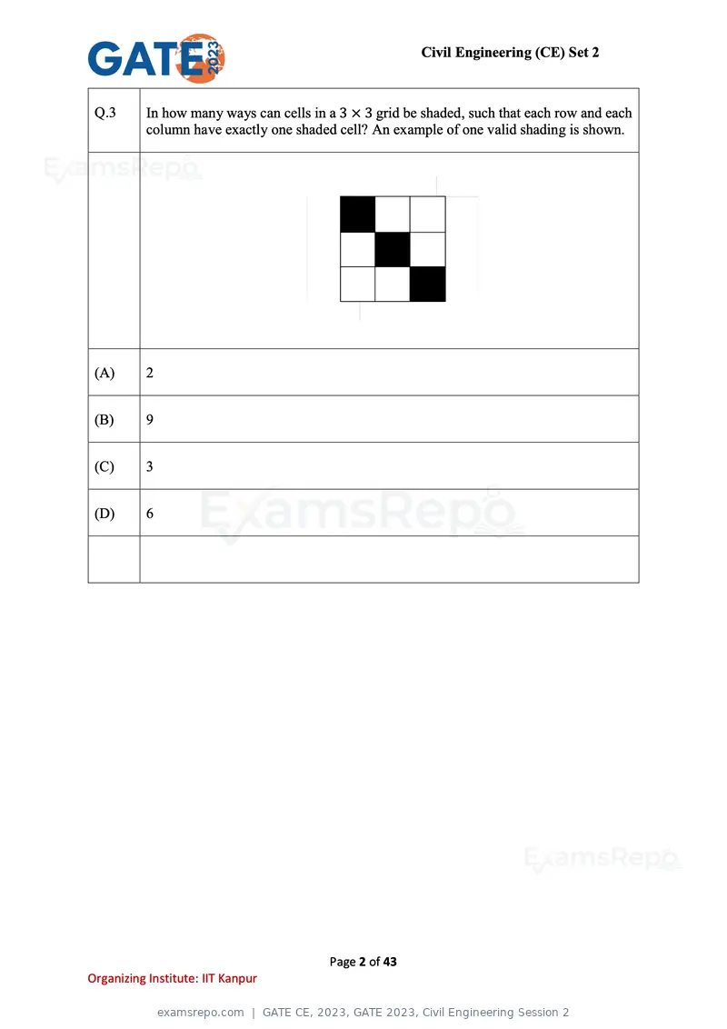 GATE CE 2023 question paper, GATE 2023, Civil Engineering Session 2, page 2 of 43