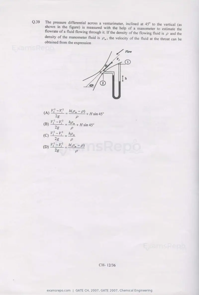 GATE CH 2007 question paper, GATE 2007, Chemical Engineering, page 12 of 31