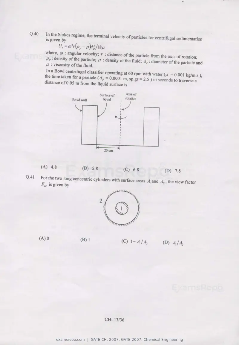 GATE CH 2007 question paper, GATE 2007, Chemical Engineering, page 13 of 31