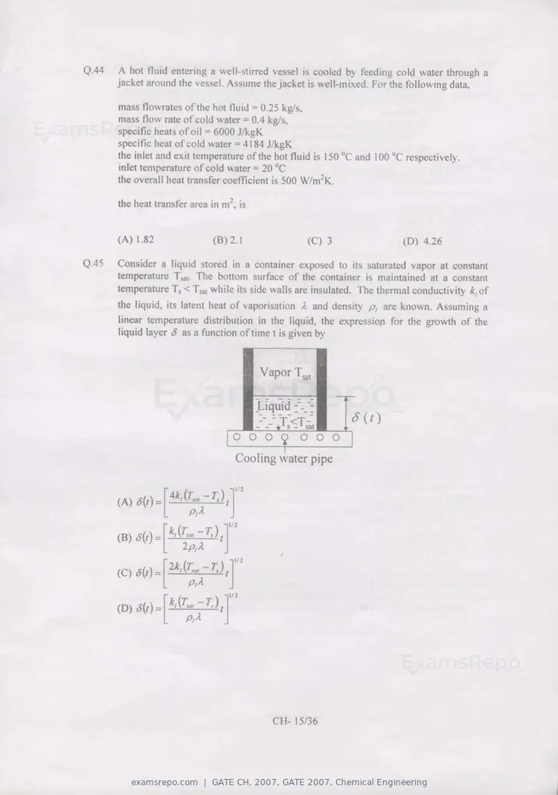 GATE CH 2007 question paper, GATE 2007, Chemical Engineering, page 15 of 31