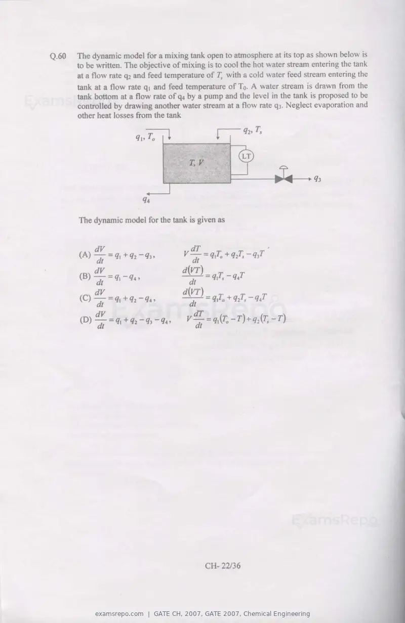 GATE CH 2007 question paper, GATE 2007, Chemical Engineering, page 22 of 31