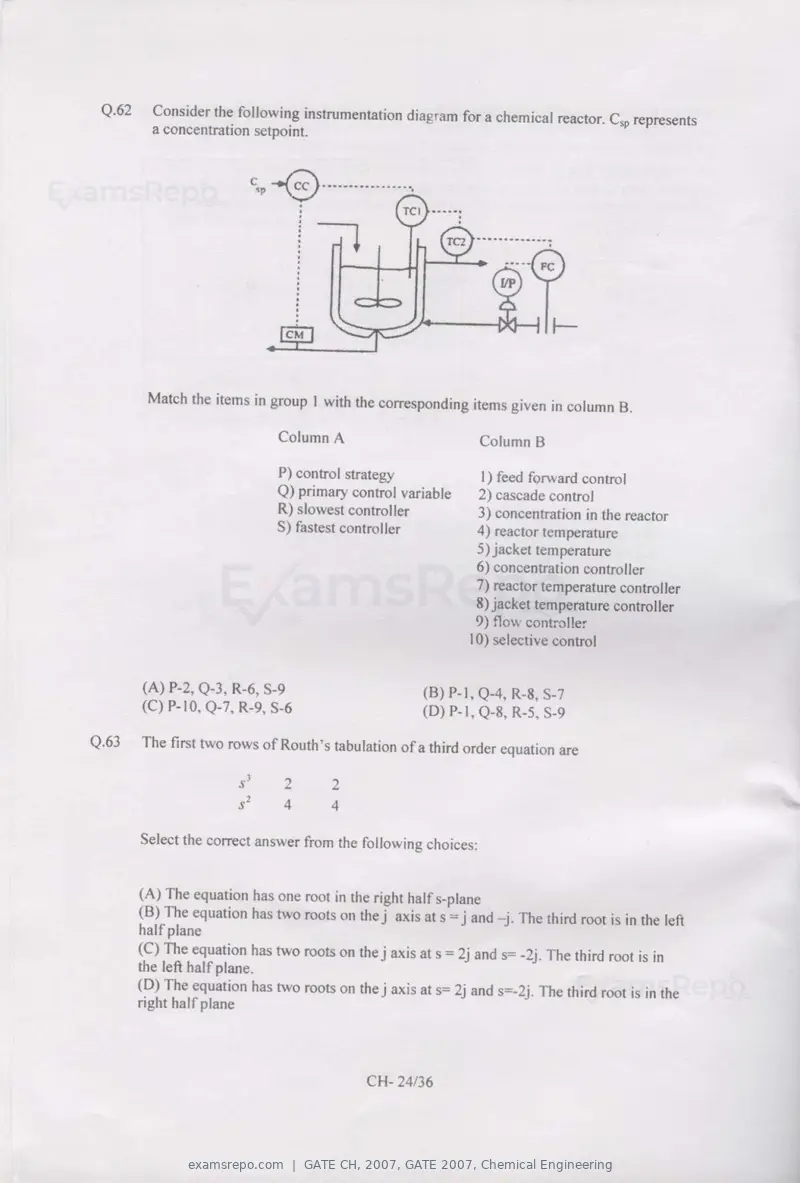 GATE CH 2007 question paper, GATE 2007, Chemical Engineering, page 24 of 31