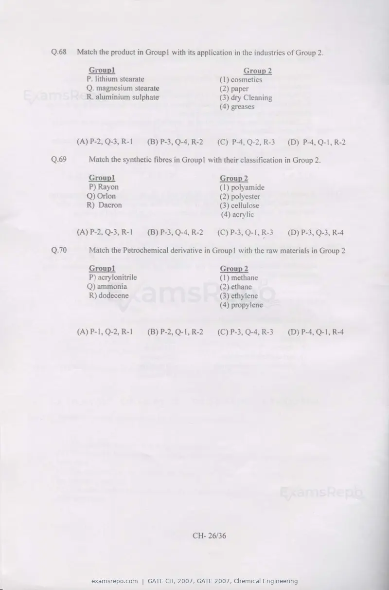GATE CH 2007 question paper, GATE 2007, Chemical Engineering, page 26 of 31