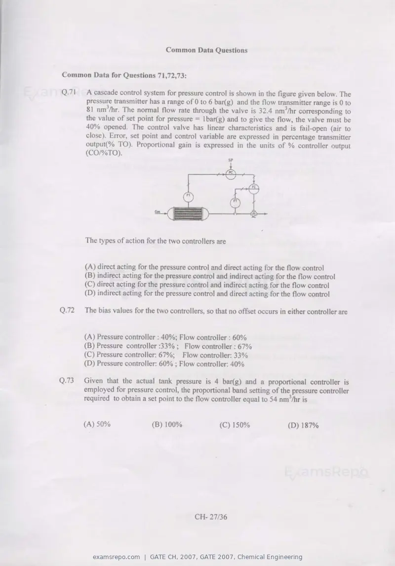GATE CH 2007 question paper, GATE 2007, Chemical Engineering, page 27 of 31